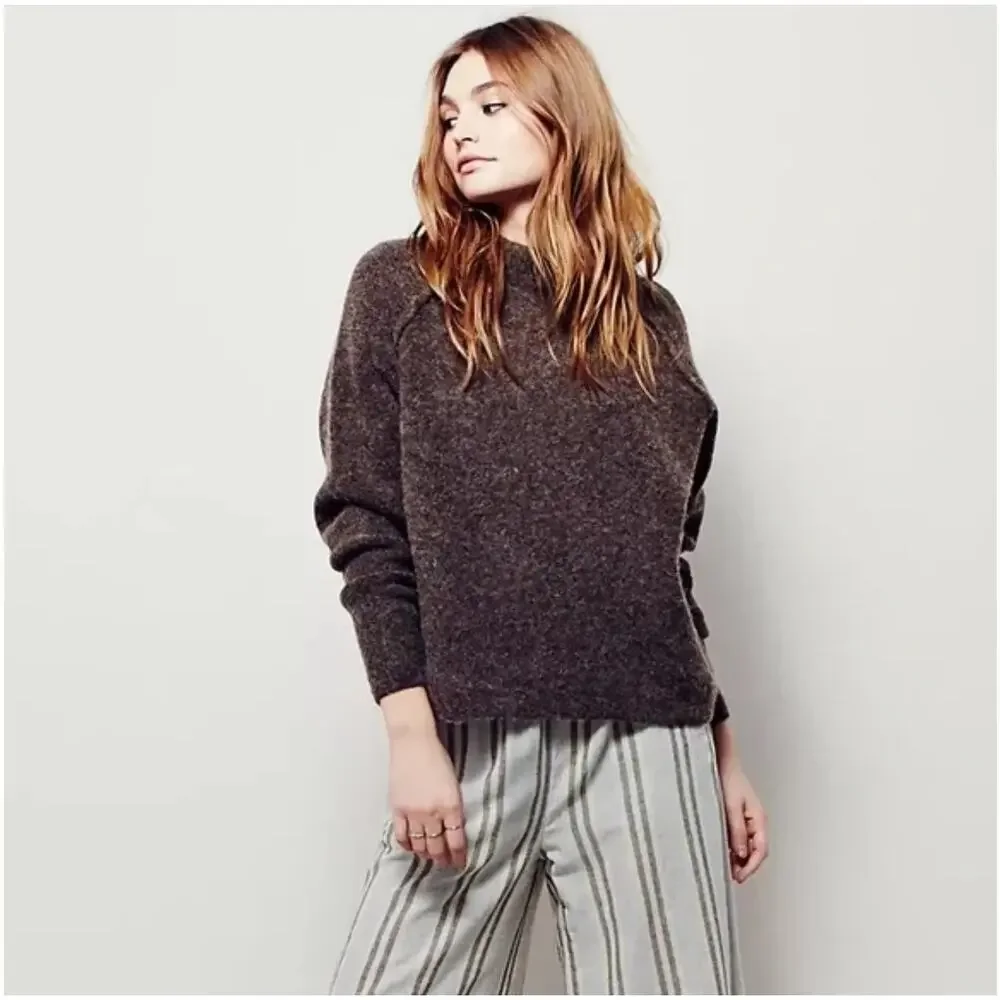 Free People Bubble boucle sweater in brown Size Large boxy‎ wool blend